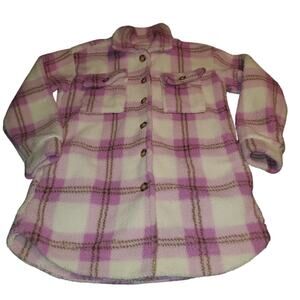 Colorful Planet Girls Size 10/12 Teddy Pink Plaid Sherpa Shacket Pockets Button